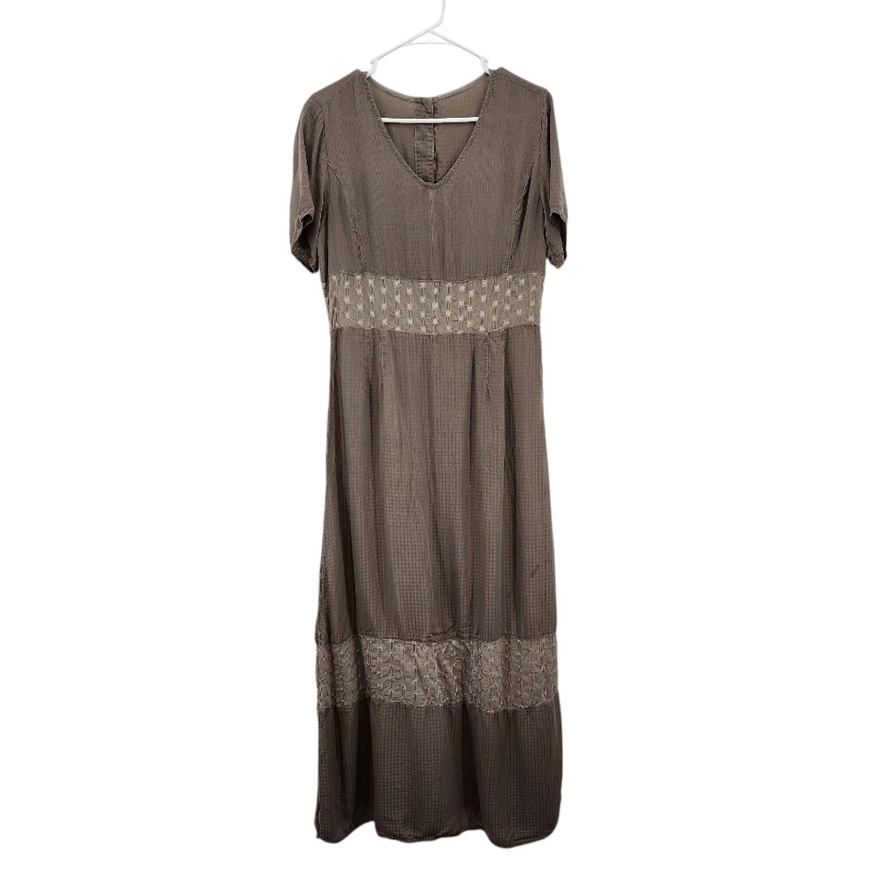 Women's Vintage 100% Rayon Short Sleeves V-Neck Maxi Cottagecore Dress